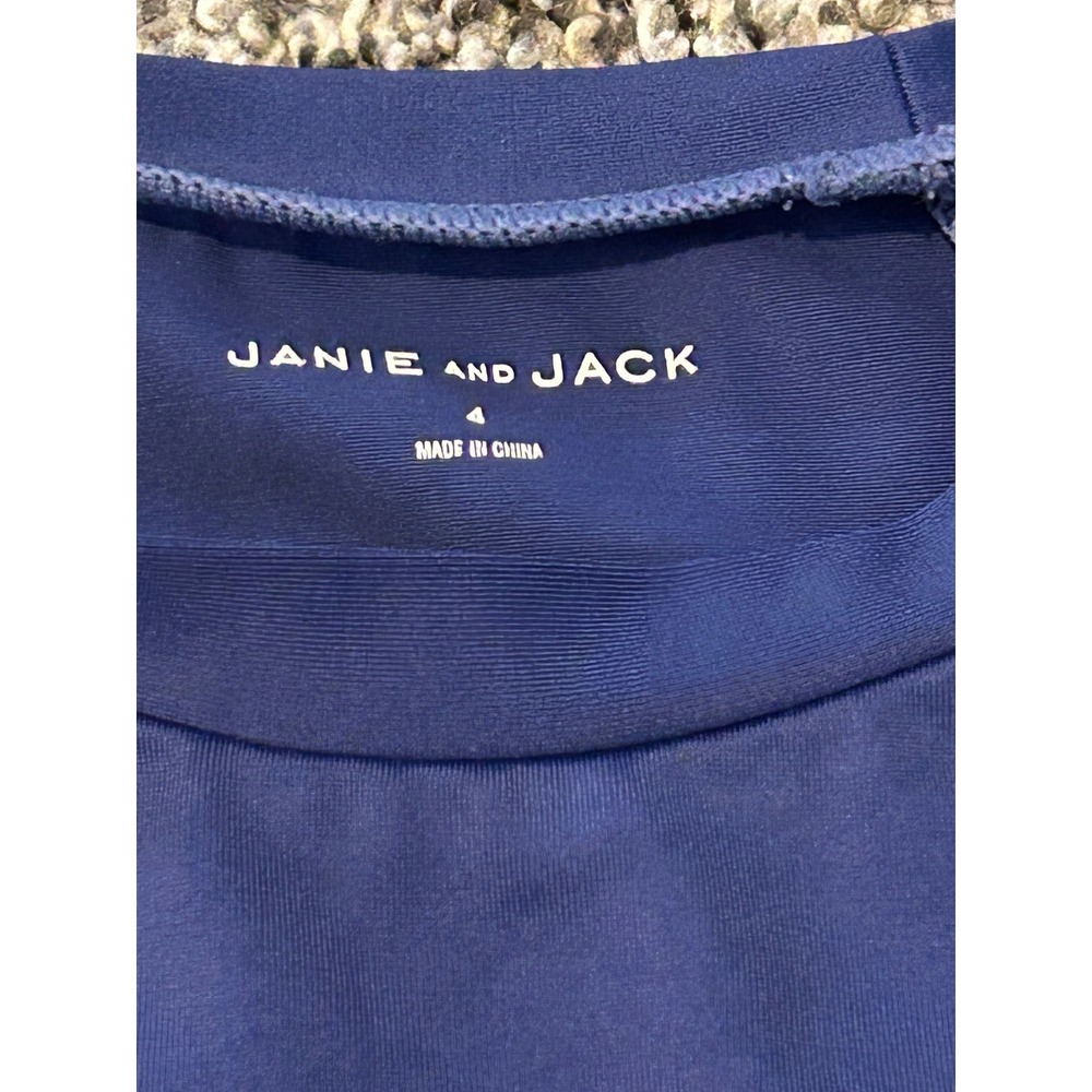 Bb17 Janie and Jack Boys Navy Blue Rash Guard Swim Shirt White Trim Size 4 - Picture 2 of 3